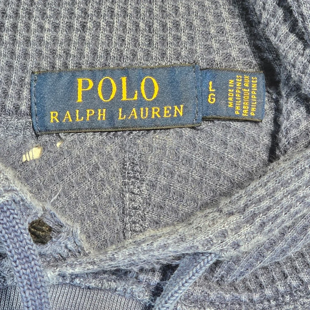 Polo Ralph Lauren Mens Waffle Knit Thermal Hoodie Navy Blue Large 710633903006
